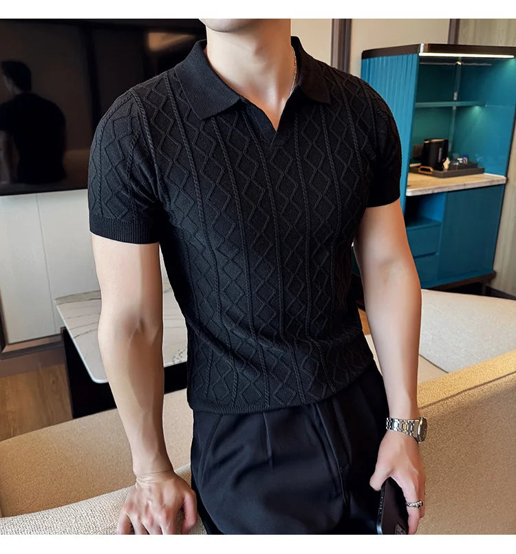 Polo Style Sweaters For Men Autumn Winter New Slim Fit Short Sleeve Mens Casual Sweater Turn Down Collar Knitted Pull Homme 3XL
