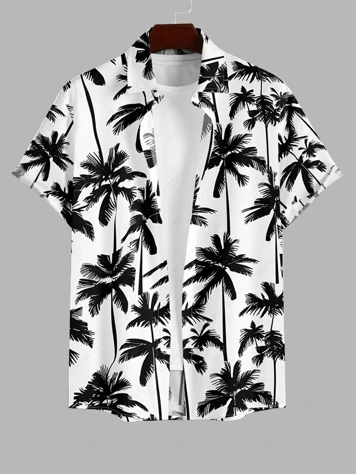 Hawaiian Mens Shirts Tropical plant leaves 3D Printed simple Tops Casual Short Sleeve Button Beach Shirt Summer  Men's Clothes