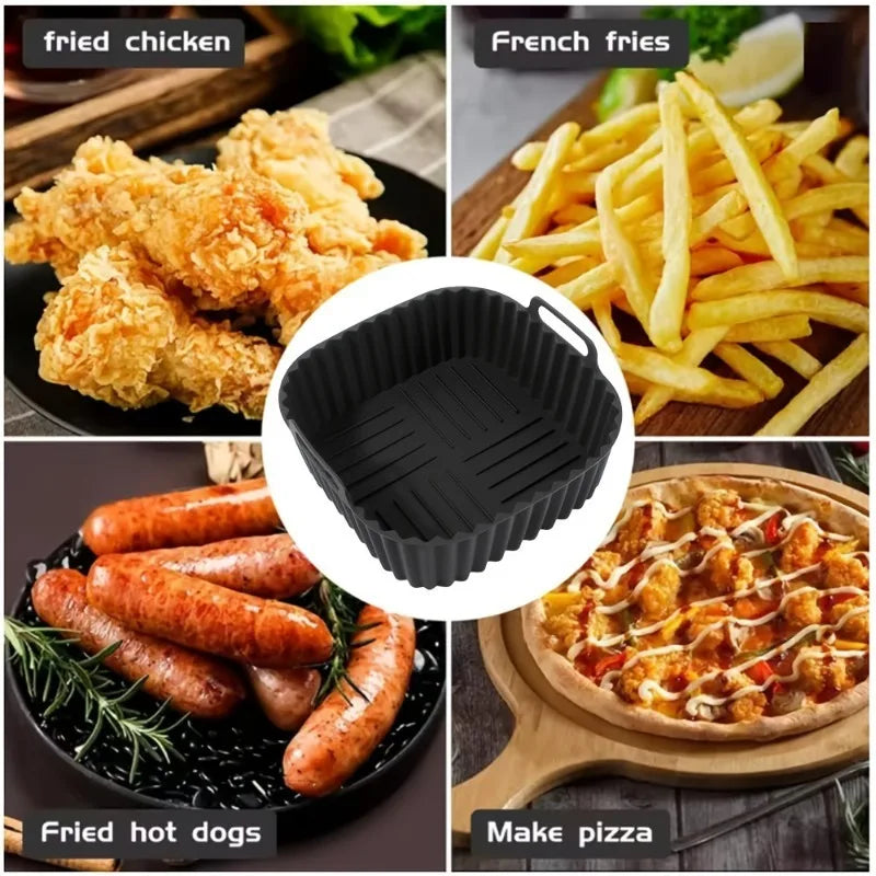 Non-Stick Air Fryer Silicone Liner Tray Reusable Baking Mat for Most Air Fryers Ovens Microwaves Baking Airfryer Accessories