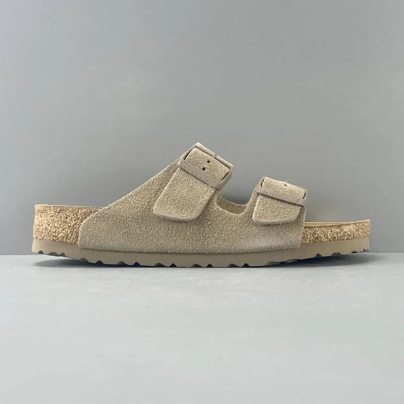 Suede Clogs for Men Women Cork Footbed Closed Toe Slides Comfort Arch Support Casual Walking Mules