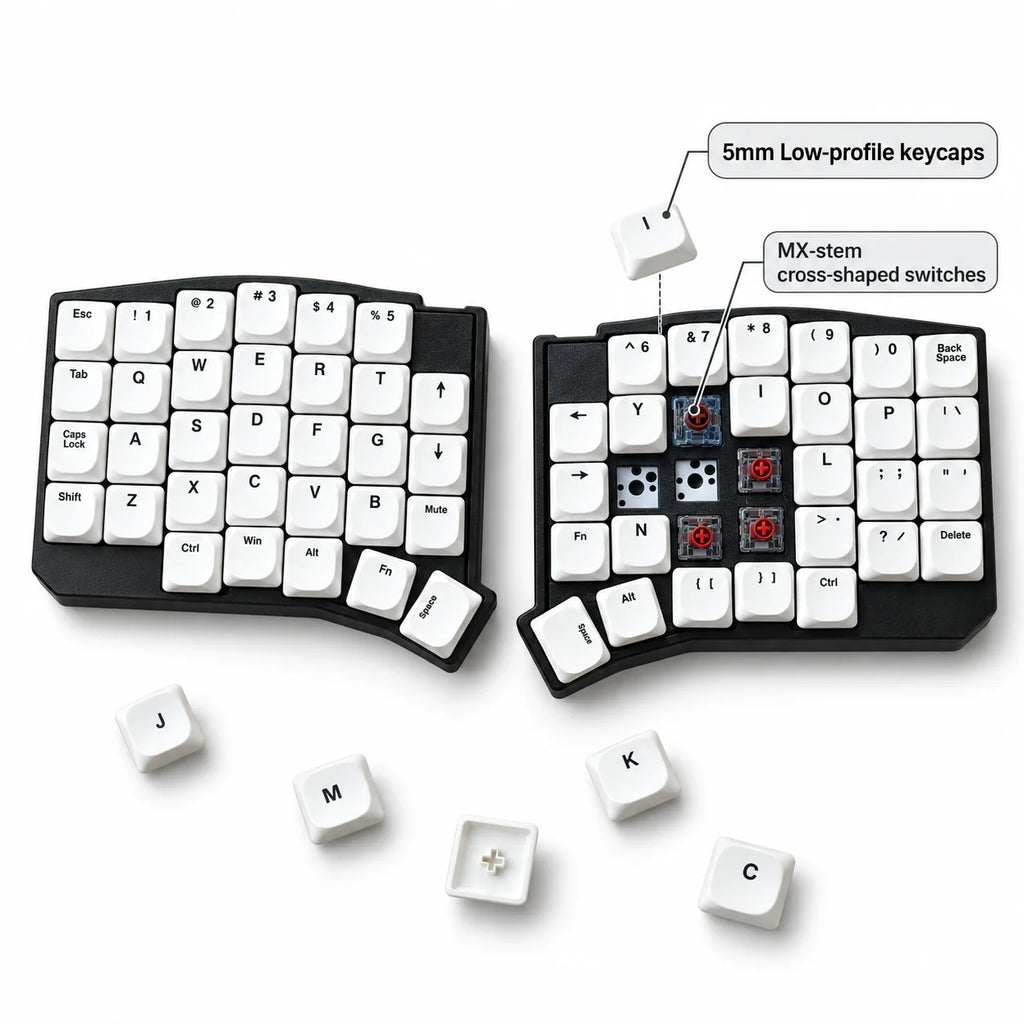 75-Key Ultra-Thin PBT Keycaps, Low Profile MX Stem PBT Material Dye-Sub for Corne Sofle Lily VELVE L-P Symmetric Split Keyboards