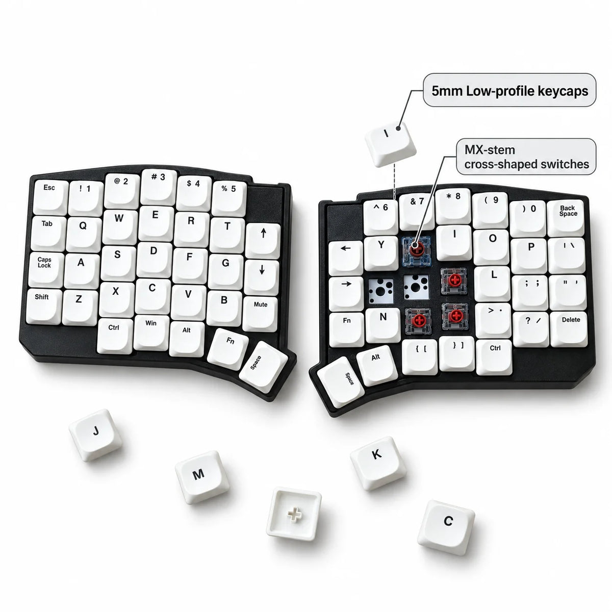 75-Key Ultra-Thin PBT Keycaps, Low Profile MX Stem PBT Material Dye-Sub for Corne Sofle Lily VELVE L-P Symmetric Split Keyboards