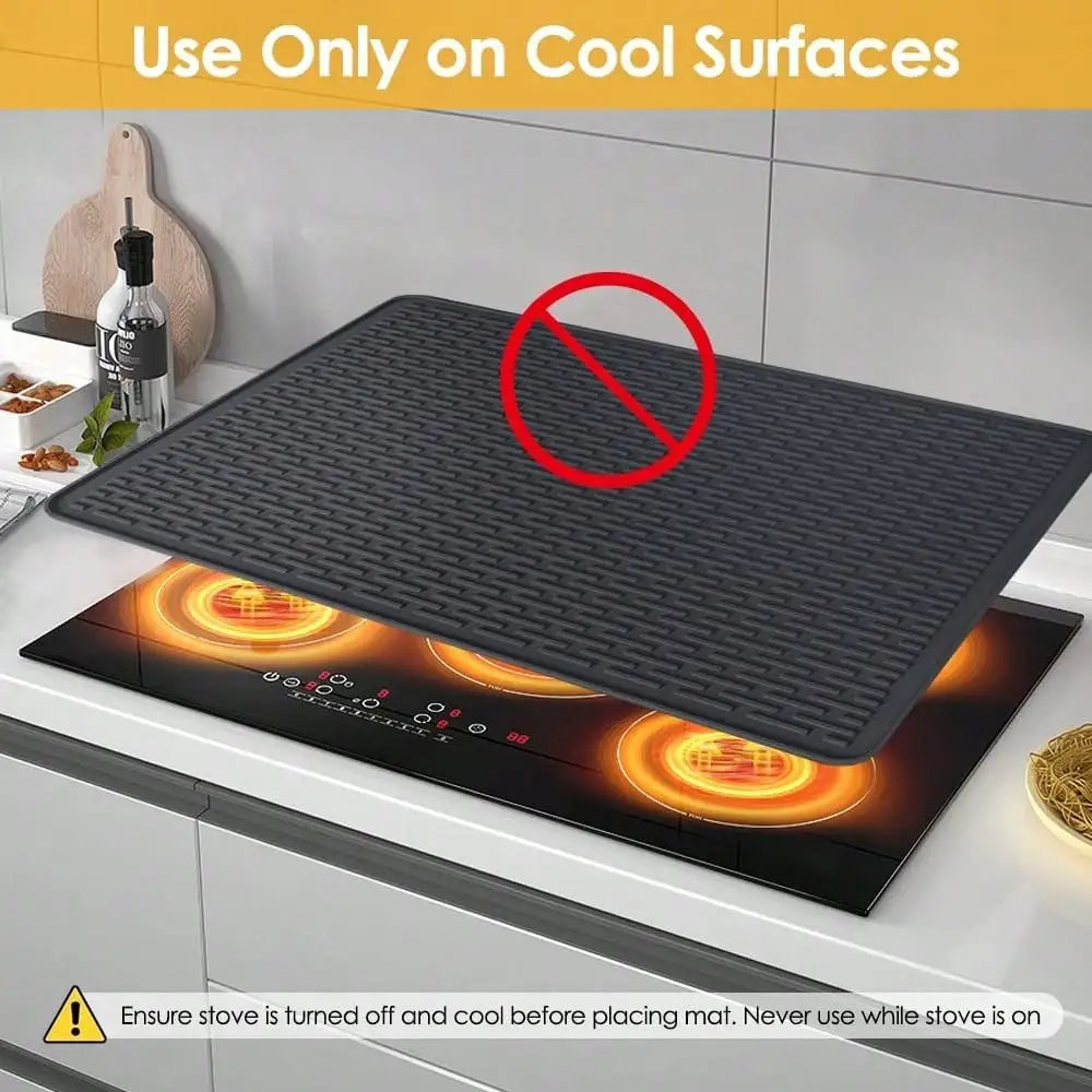 Premium 28"X20" Silicone Stove Top Cover Mat Heat Resistant Glass Cooktop Protector Multi Purpose Black Pad For RV Range Dish Drying Under Sink Pet Feeding Kitchen Storage Ideal Housewarming Gift