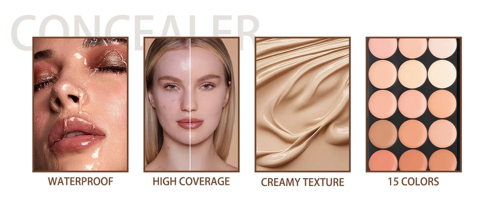 15 Colors Face Concealer Cream Contour Palette,Moisture Cream Makeup Foundation Full Coverage Foundation Covering Perfect Makeup
