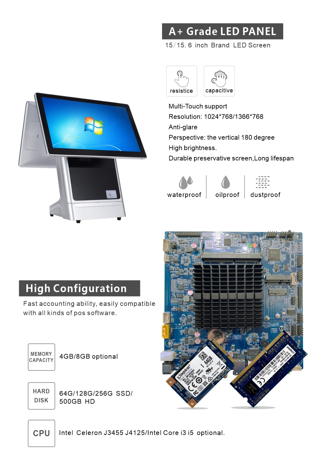 2026 Manufacturer Supply Factory Price Point Of Sale System Promotion 15.6 Inch Tablet Pos Stand System With 80mm Thermal Printe