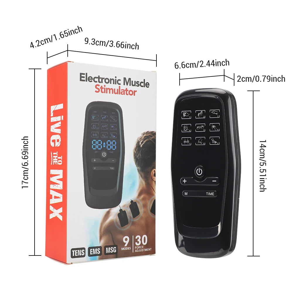 EMS TENS Muscle Stimulator Electric Massager for Full Body 9 Modes 30 Intensity Levels Dual Output Massaging Device Rechargable