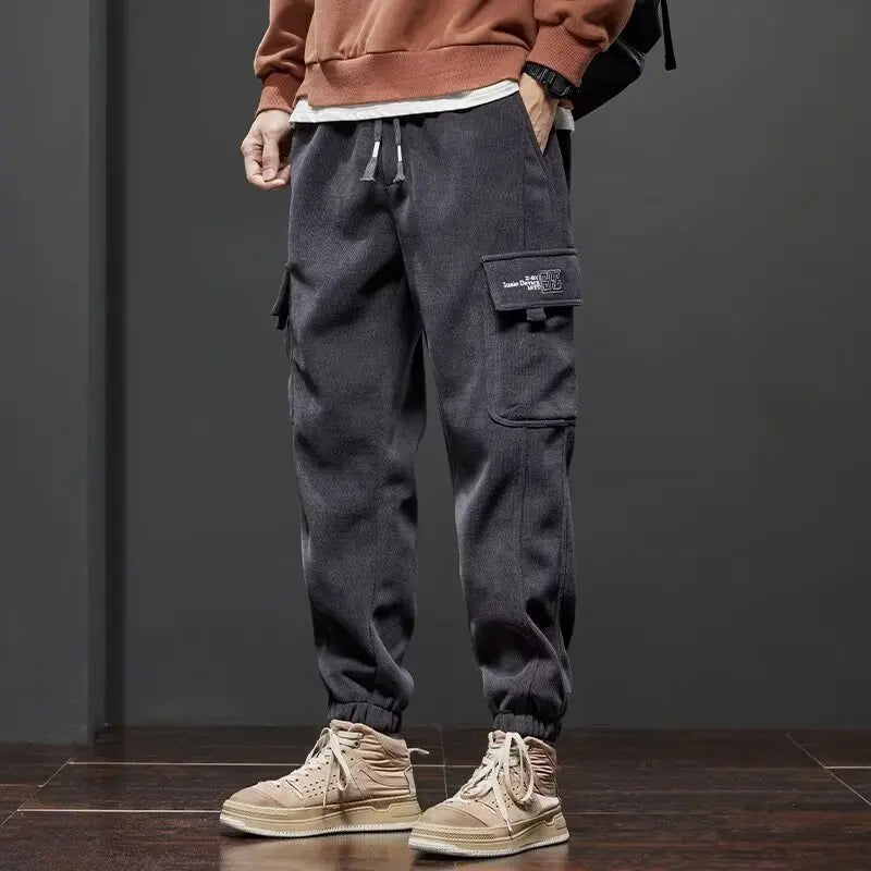 Spring Autumn New Style Elastic Waist Casual Pants for Men Stretch Straight Drawstring Harem Jogging Sports Long Pants Male