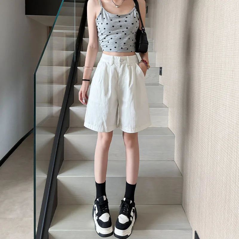 Y2K Retro Loose Casual Middle Short Jeans Summer New Women's Korean Denim Five Points Pants Ladies Fashion All Match Baggy Jeans