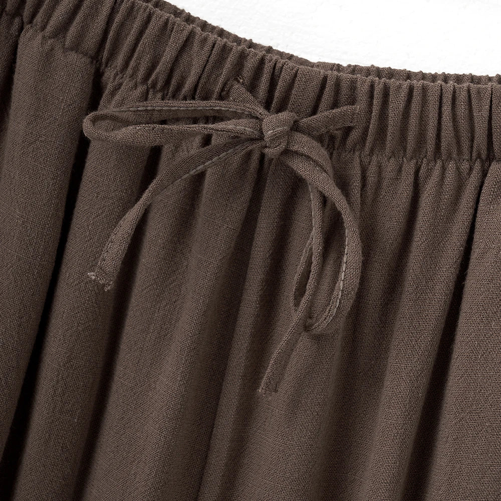 Loose Wide Leg Casual Pants Women's  Korean Linen Office Lady Household Trousers Drawstring Straight Leg Long Pants Femme