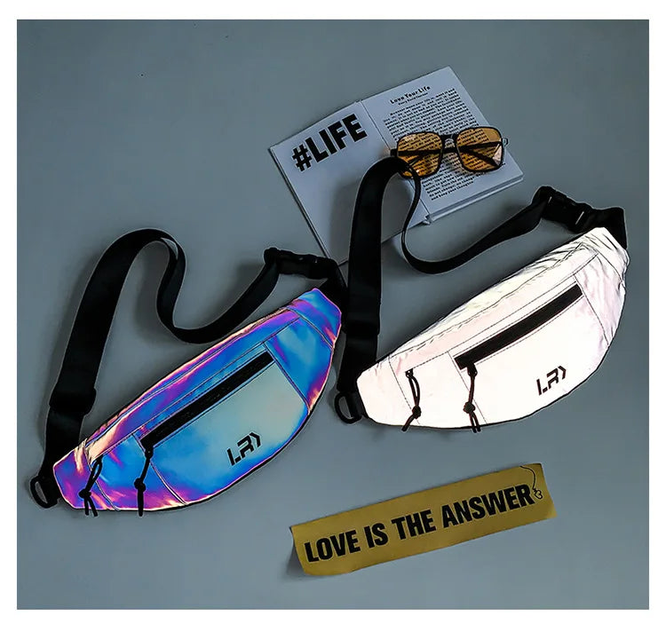 Techwear Style Colorful Reflective Fanny Pack Punk Hip Hop Crossbody Bag Men Women Outdoor Casual Motorcycle Sport Waist Bag