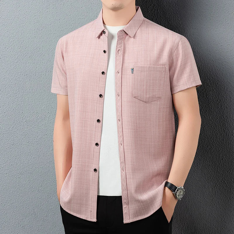 Men Casual Short Sleeve Shirt Anti Wrinkle Quick Dry Comfortable Fabric Business Daily Outdoor Travel Work Wear Blouse