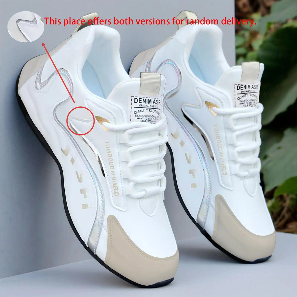 Men's Fashionable Sneakers – Casual Sneakers with Gold Accents, White Upper, Black and Gold Embellishments, Lace-Up Style, Perfect for Pairing with Casual Outfits and for Outdoor Activities