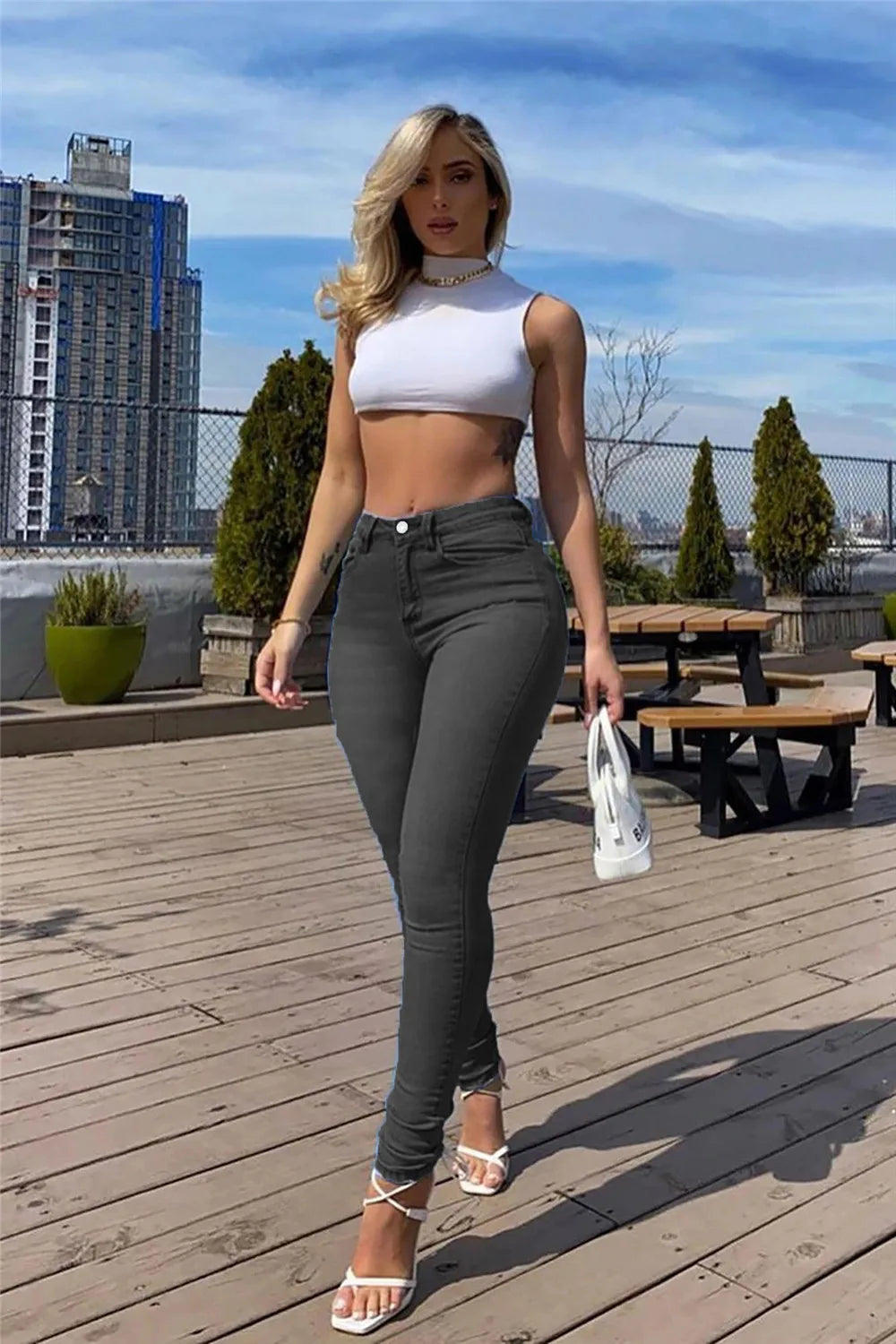 S-3XL Stretch Skinny Denim Women's Jeans Mid Waist Pants Blue Retro Washed Elastic Slim Pencil Trousers