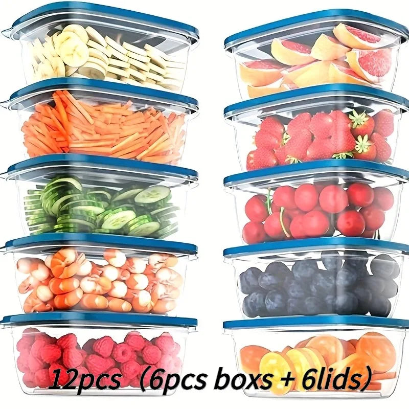 12Pcs Reusable Leak‑Proof Food Containers (6 Boxes+6 Lids), Microwave & Dishwasher Safe, for Bento, Picnic & Daily Use