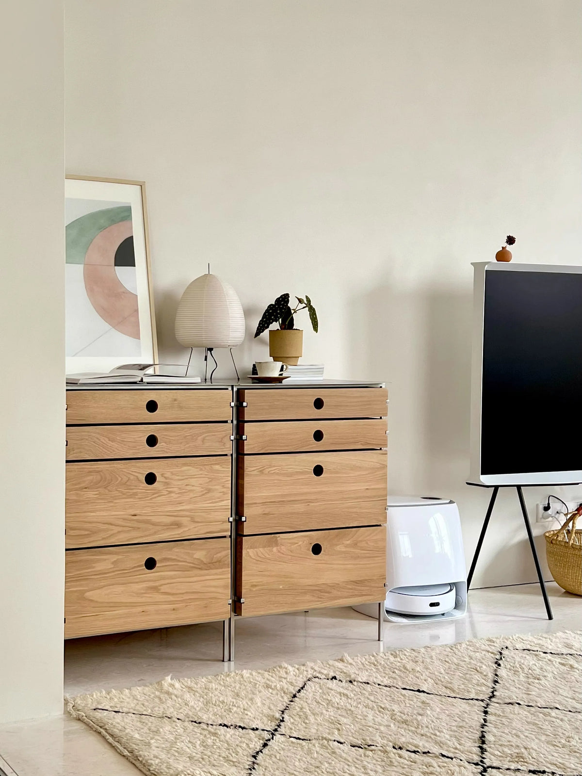 X Nordic Original Oak Chest Cabinet, Log Dining Side Storage Cabinet, Minimalist Stainless Steel Multi-functional Cabinet