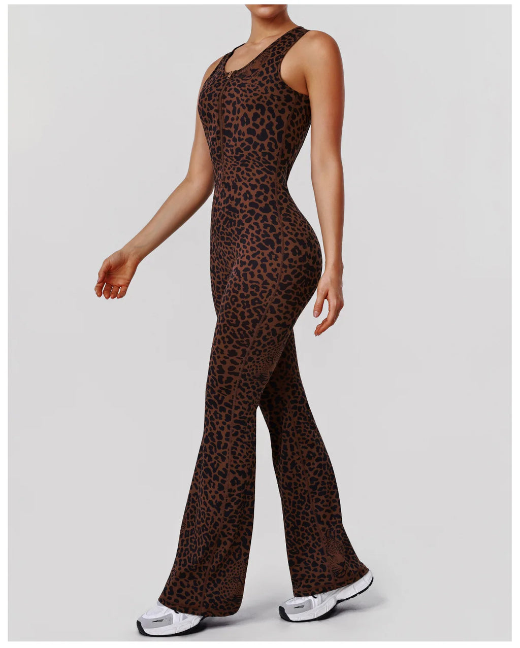 SVETLIN EU US Size Top Quality Crossborder Leopard Print Hip Lifting Flared Yoga Jumpsuit Backless Sexy Workout Bodysuit