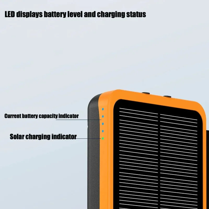 50000mAh Portable Solar Power Bank Fast Charging USB-C/USB-A for IOS Android Outdoor Large Capacity Backup Charger for Camping