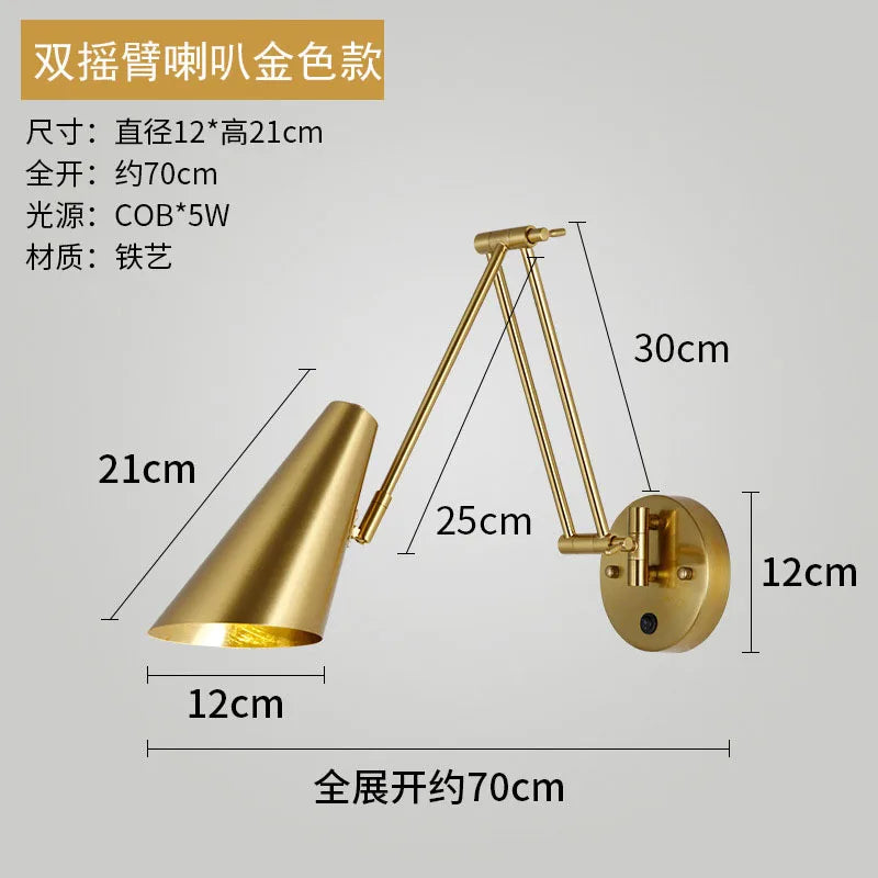 Modern Bedroom LED Wall Light Touch Sensor Switch White Black Gold Long Pole Arm Folding Bed Head Wall Reading Wall Light