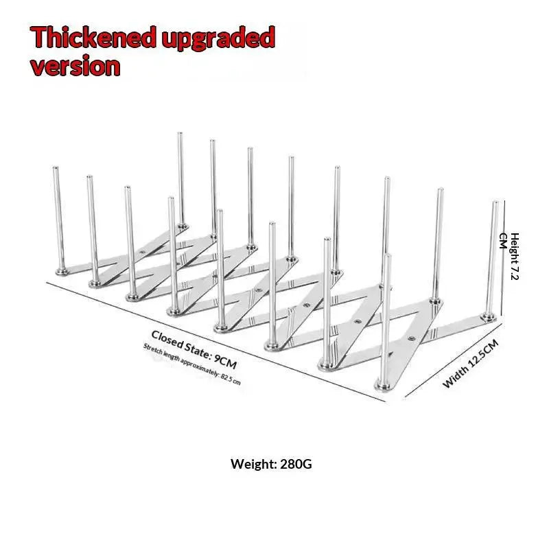 Stainless Steel Dish Rack Adjustable Kitchen Drainer Foldable Utensil Holder For Dishes Cups Pots & Lids Space Saving