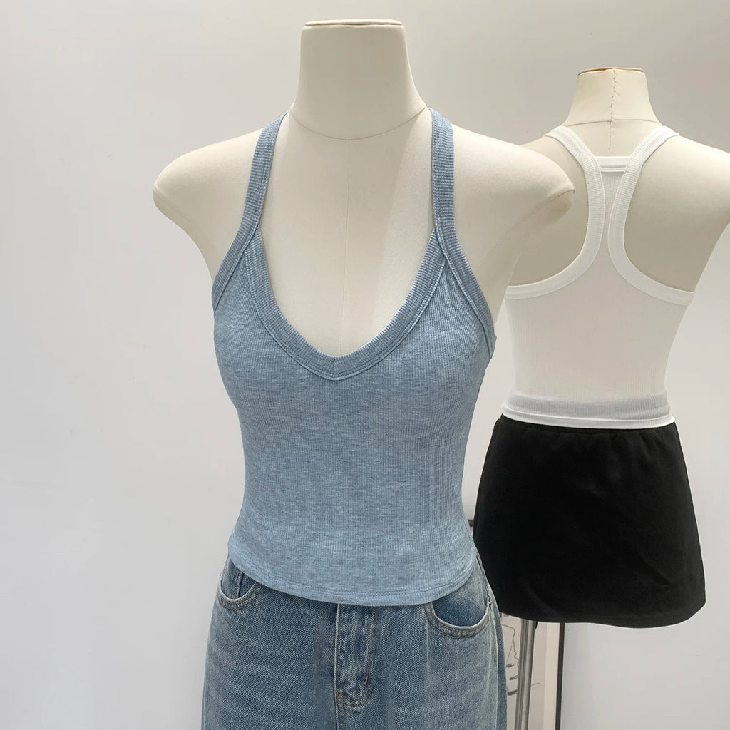 American Style Sexy V-neck Neck Hanging Vest Women's Slim Fit Summer New Unique Beautiful Small Strap Nylon Fabric Breathable
