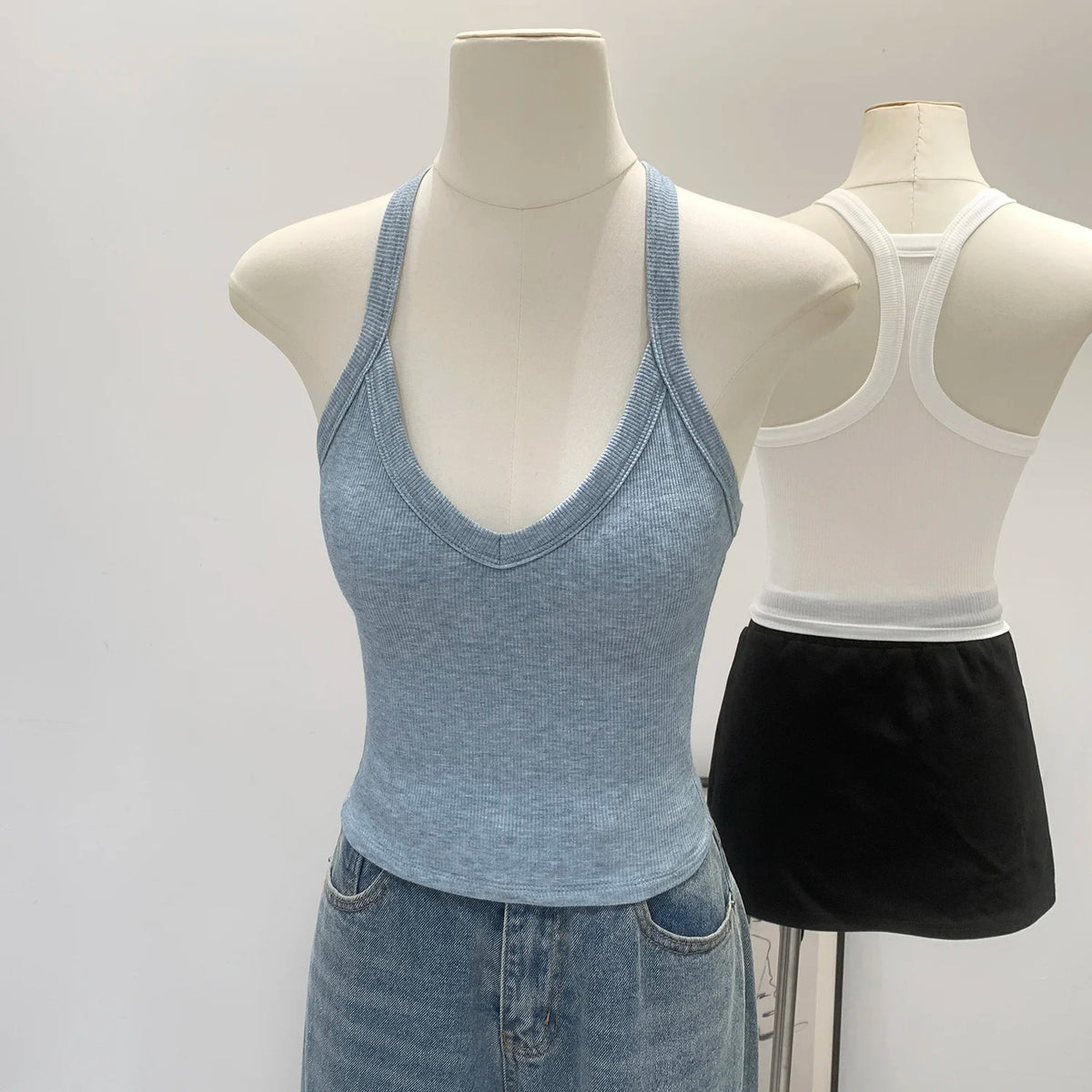 American Style Sexy V-neck Neck Hanging Vest Women's Slim Fit Summer New Unique Beautiful Small Strap Nylon Fabric Breathable