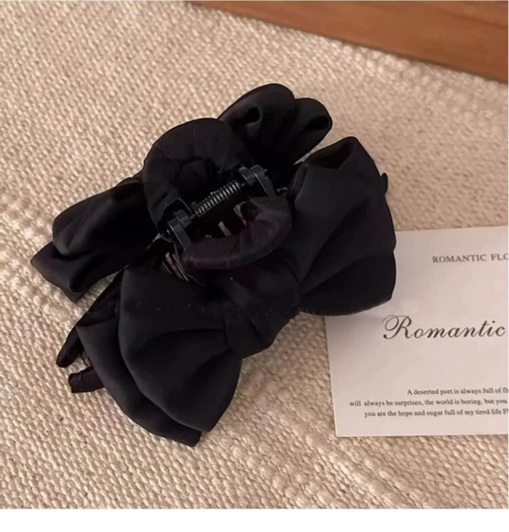 FENGCHE Bow Hairclaw Elegant Temperament Satin Grab Hair Accessories Shark Clip on The Back of The Head Hair Claw Clip