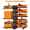 HTMCK Space-Saving 8-Tier Pot Rack Organizer - Durable Metal Holder for Pans, Pots, and Lids to Keep Your Kitchen Neat and Tidy