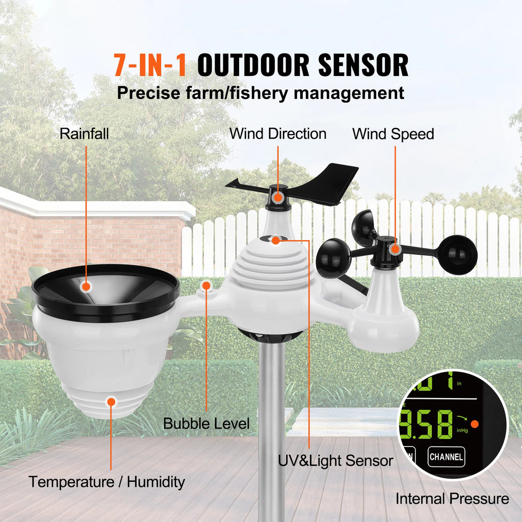 SucceBuy 7-in-1 Wireless Weather Station 7.5in Large Color Display Digital Home Weather Station for Forecast Data, Alarm, Alerts