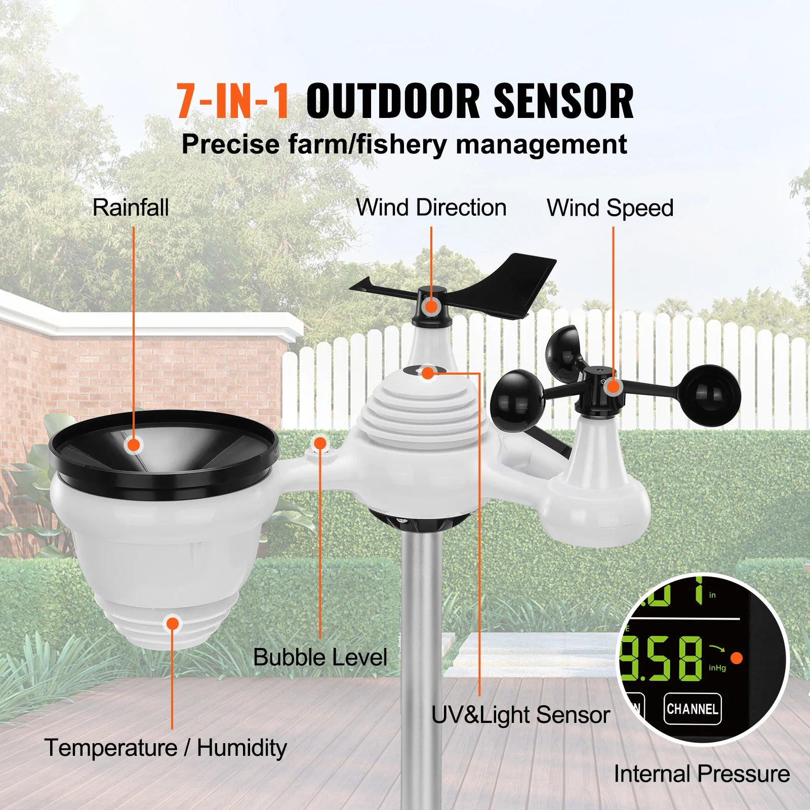 SucceBuy 7-in-1 Wireless Weather Station 7.5in Large Color Display Digital Home Weather Station for Forecast Data, Alarm, Alerts