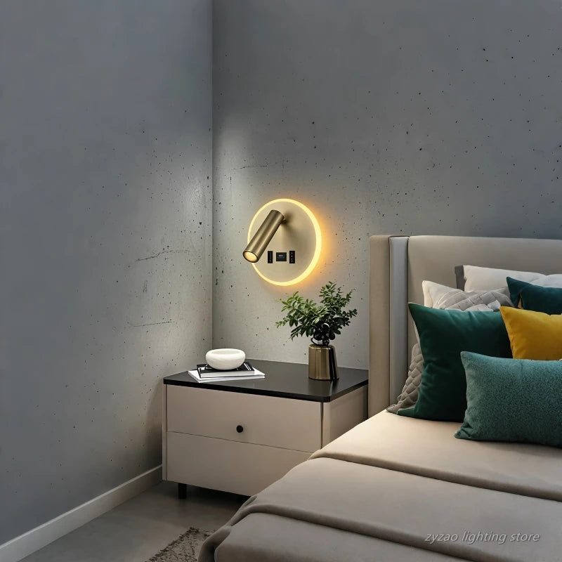 Modern Versatile LED Wall Sconce Lamp with Dual USB Ports Adjustable Side Reading Lights Modern Bedrooms Bedside Lamp