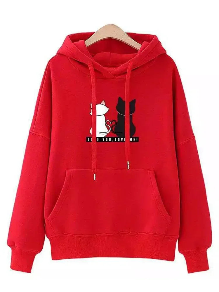 2023 Streetwear Hoodies Women Sweatshirt Autumn Spring Long Sleeve Harajuku Cat Print Sweatshirts Casual Pullover sudadera mujer