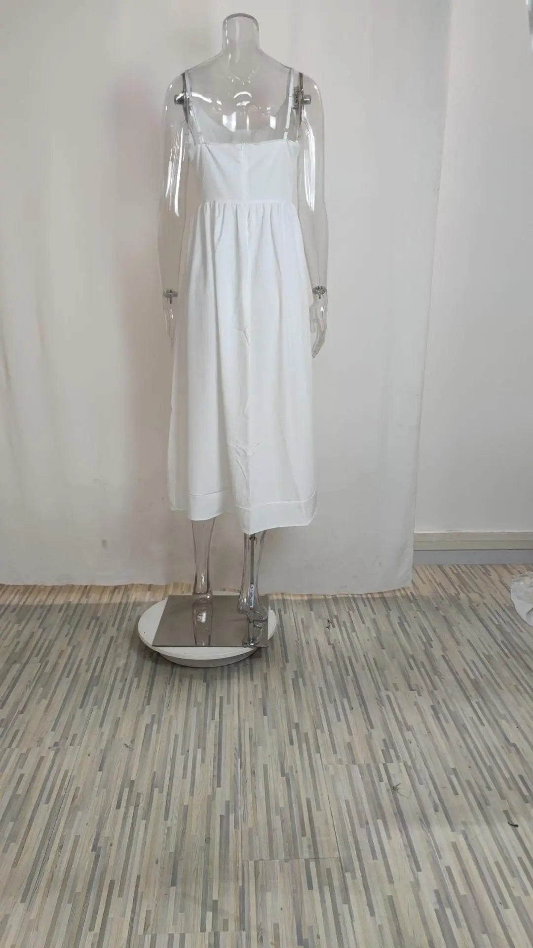 2024 Summer Casual Women Spaghetti Strap A-line Maxi Dresses Women Low Cut Sleeveless Big Skirt Dress Holiday Party Vestido