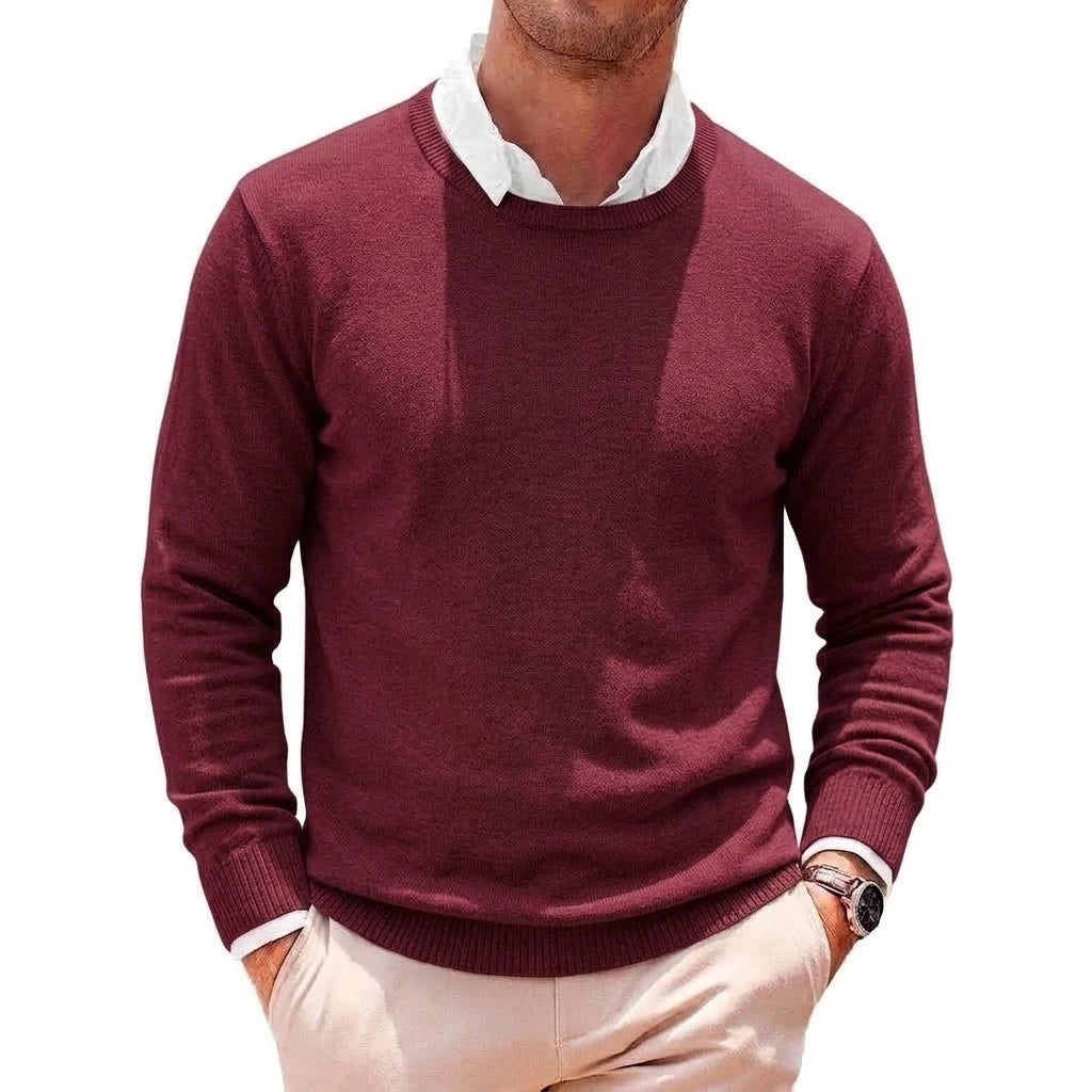 Mens Casual Crew Neck Knit Pullover Fall Cozy Jumper Refined Long Sleeve Business Knit Top Winter Outerwear Knit Office Apparel