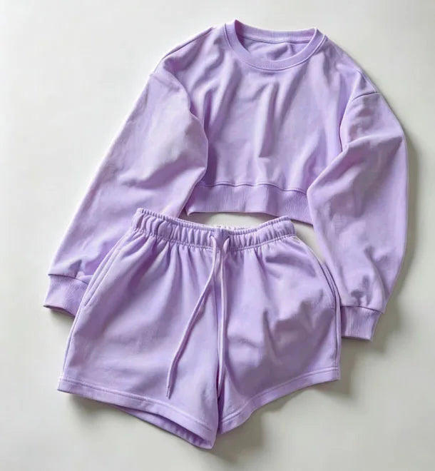 spring summer Womens Round neck long sleeve Sweatshirt Two Piece Set Casual Sweatshirt+shorts suit Daily Womens Tracksuit