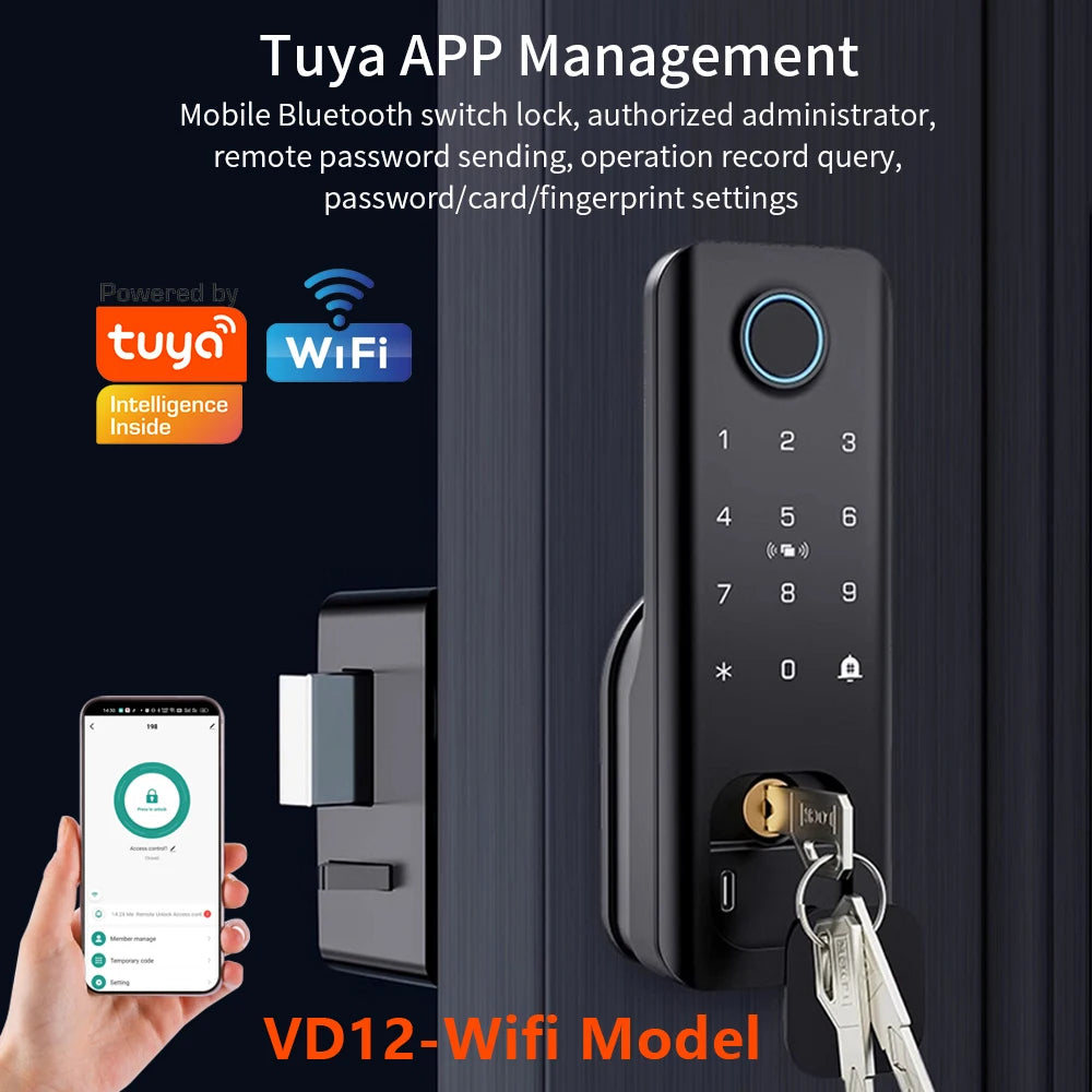 Support Tuya app Bluetooth app fingerprint intelligent door lock password RFID card wheel rim bolt lock electronic door lock