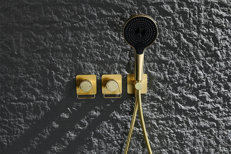 Brushed Gold Bathroom Shower Faucet Set 2 Way Rainfall Bathtub Mixer Hot Cold Water Mixed Tap ceiling arm Embedded Box