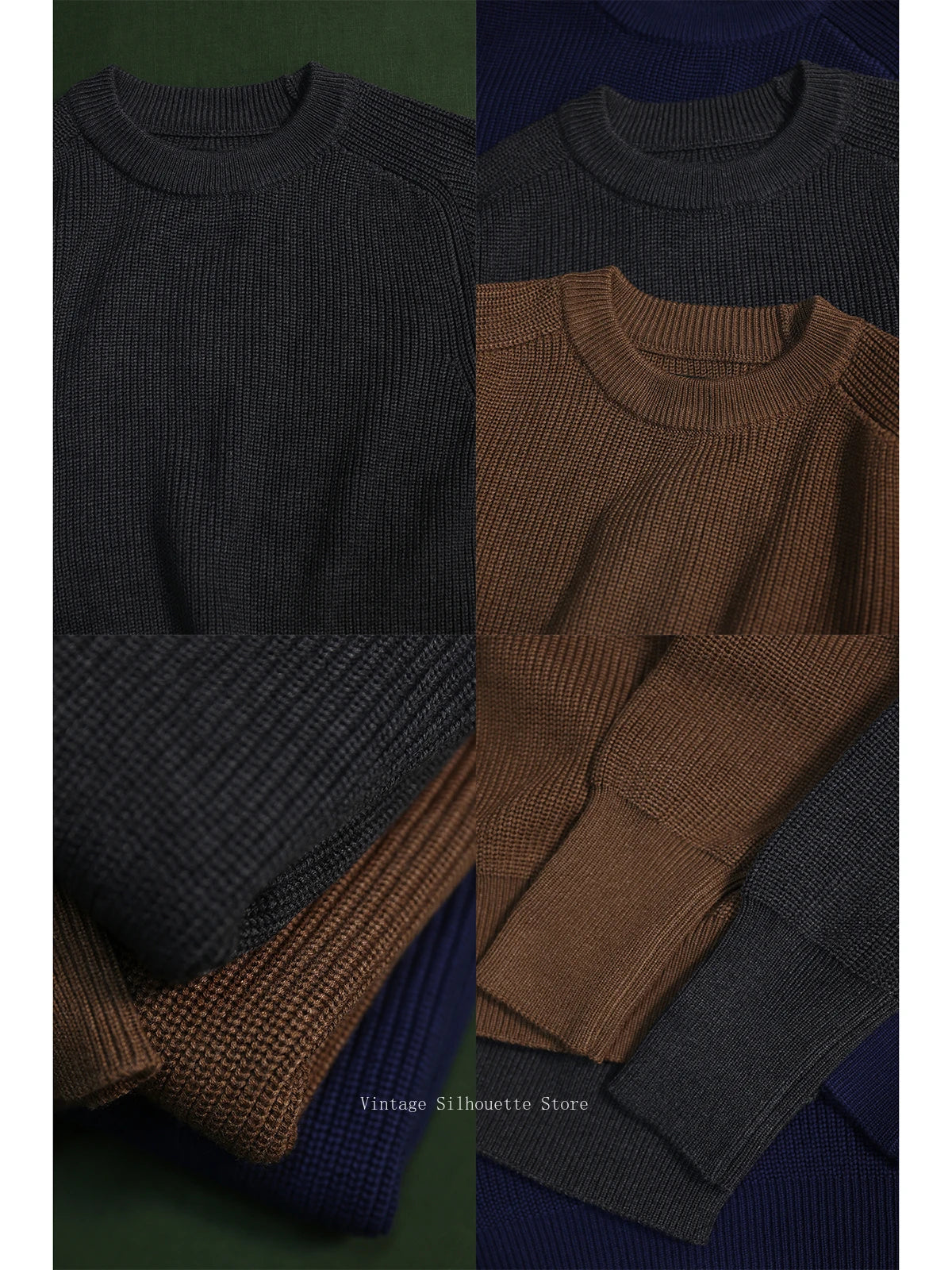 Classic Raglan Sleeve Crewneck Sweater Vintage Style Men's Wool Blend Knitted Pullover Jumper Thick