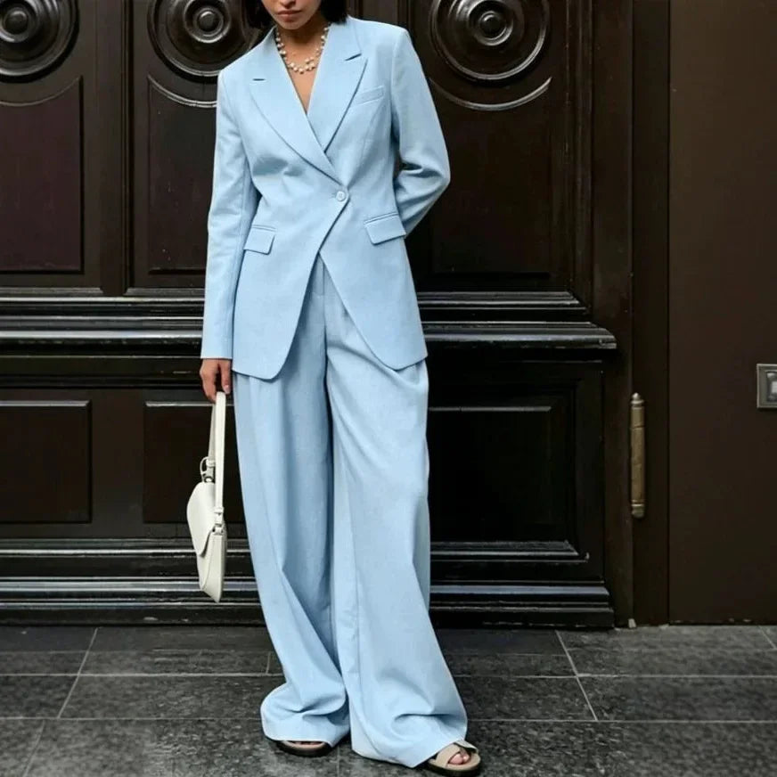 Women Beige Linen Lapel Blazer Wide Leg Pants Suit Notched Collar Straight Cuff Outfit 2026 Office Commute Elegant Street Sets