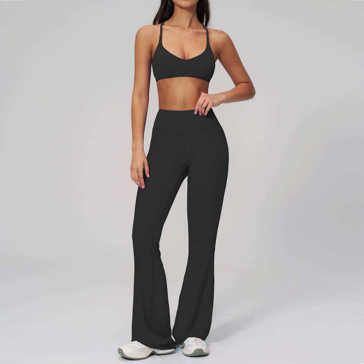 2PCS Flared Pants Yoga Set Women's Tracksuits Gym Fitness Outfits Sports Sets Female Shockproof Sports Bra Yoga Workout Clothes