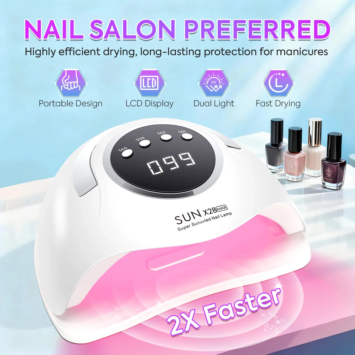 DianaBeauty 90LEDS LED UV Nail Lamp Dryer For Nails 380W Gel Polish Drying Lamp With 4 Timer Setting Auto Sensor Manicure Lamp