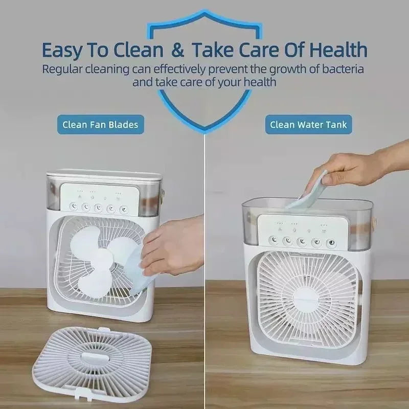 3 In 1 Small Air Conditioner Home Air Cooler LED Night Light Portable Humidifier Wind Adjustment Fan Office Home Fan