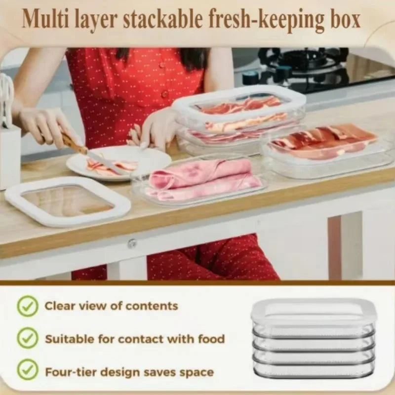 Meal Prep Containers Stackable Food Storage Boxes with Lid Meat Container for Fridge Bacon Lunch Meat Container for Refrigerator