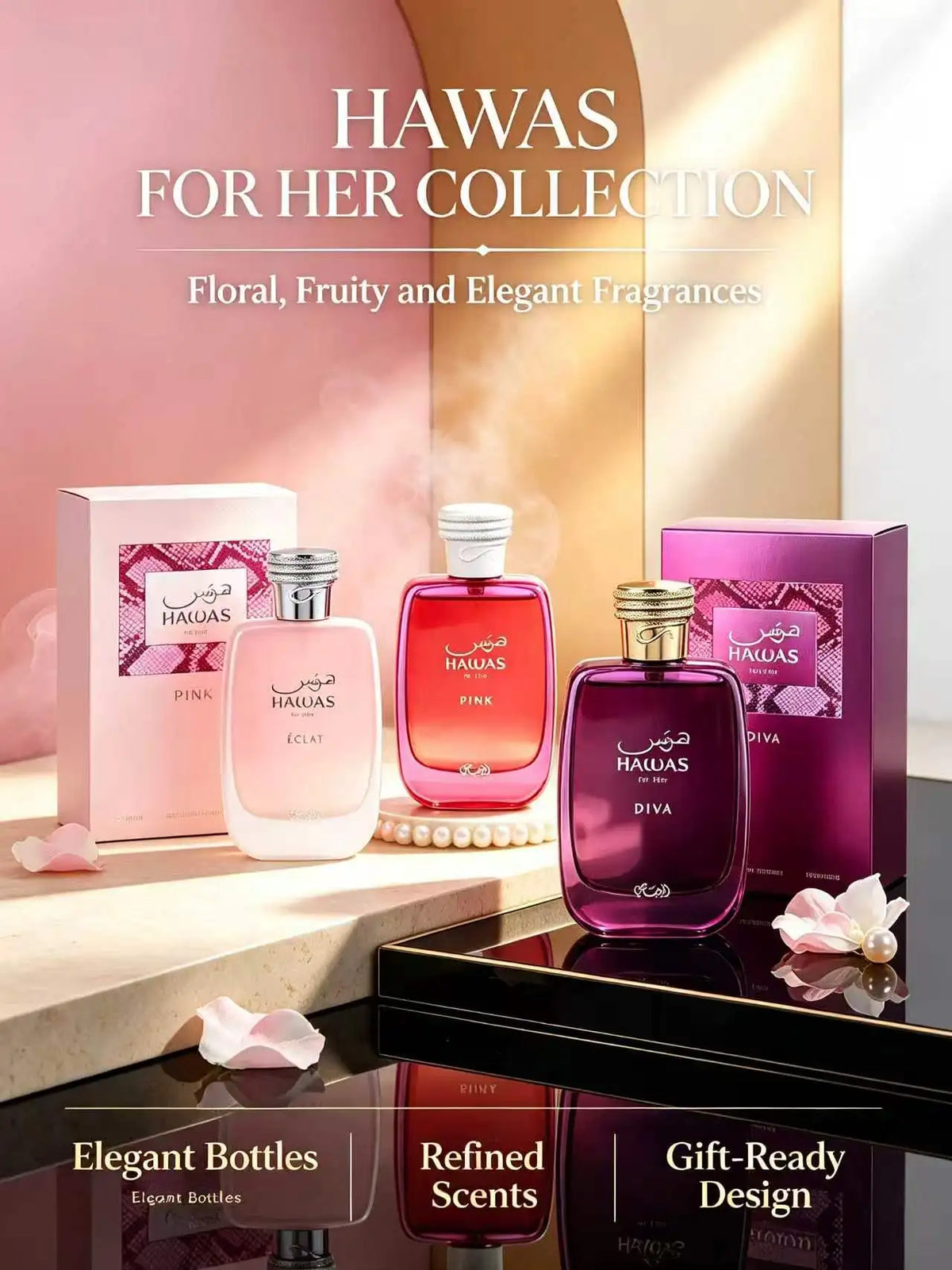 Rasasi Hawas Éclat for Her Eau de Parfum 100ML, Fresh Floral Sensual Scent for Women, Elegant Bottle, Ideal for Gifting