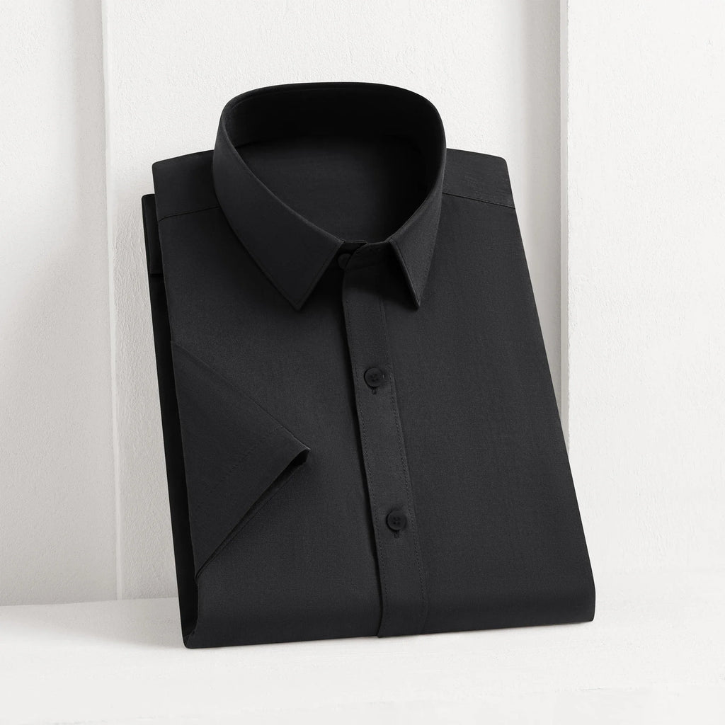 New Men's Business Casual Solid Color Short Sleeved Shirt for Summer Fashion No Ironing Comfortable and Versatile Top