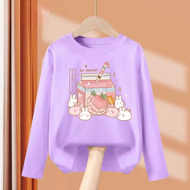 Autumn Sweet Cartoon T-shirt for Baby Girls Long Sleeve Lovely Tops 3-14T Girls Spring Clothing
