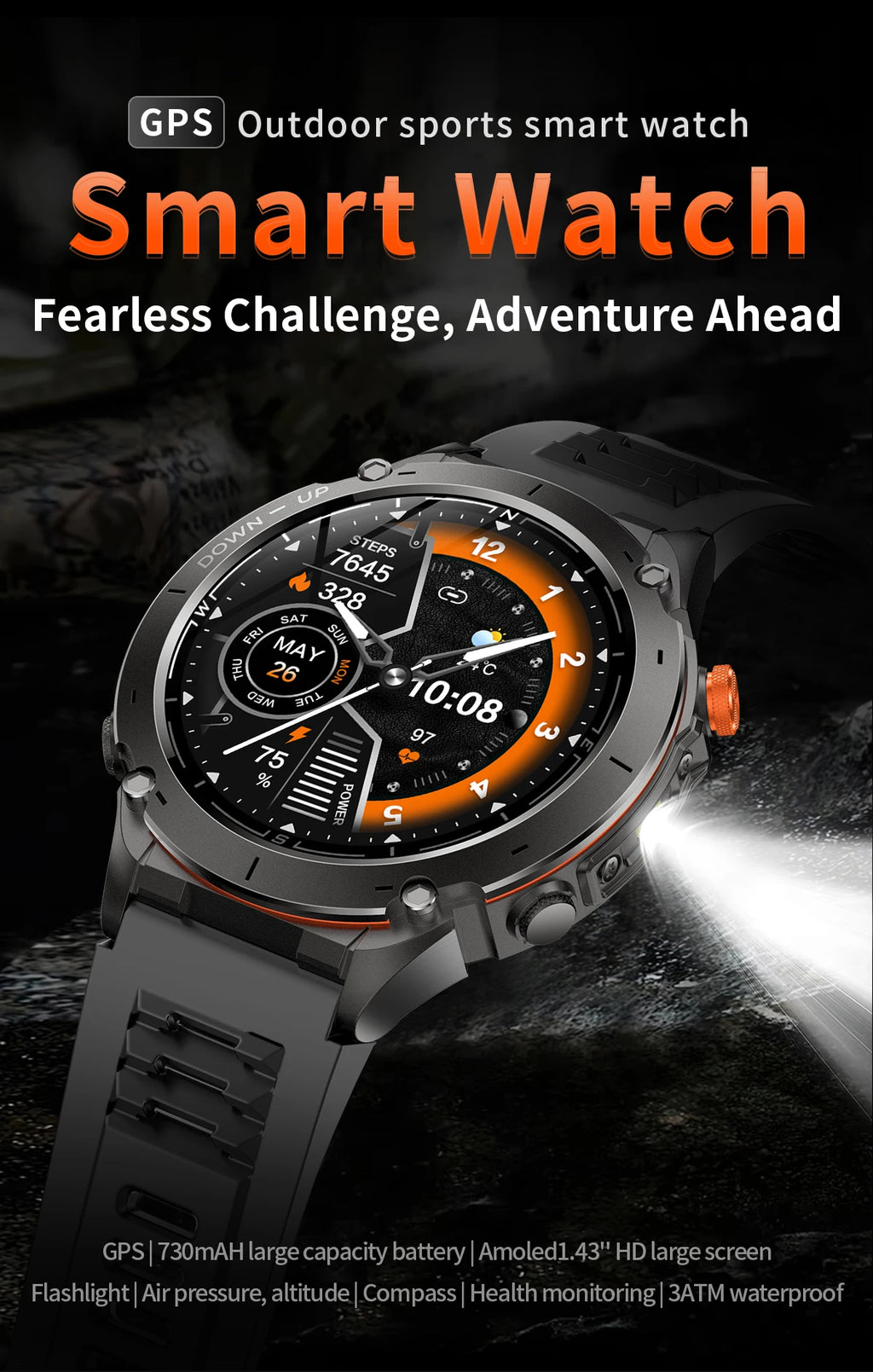 2026 New GPS Smart Watches 10 ATM Waterproof Built-in Dual-band GNSS Compass Military Sport Men SWIM Smartwatch For Android IOS