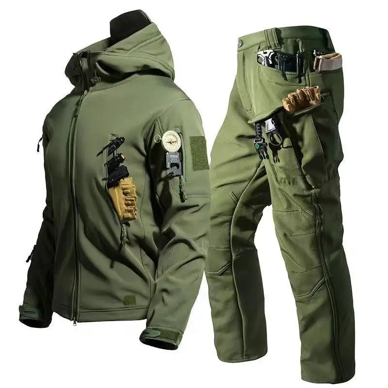 Men's Military Tracksuit Winter Set Fleece Tactical Parkas  Cargo Jackets Hiking Camping Pants Climbing Softshell Casual Coats