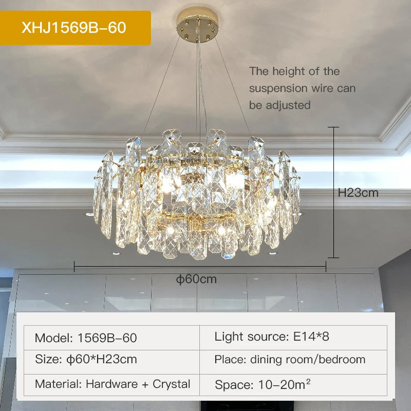 Postmodern Light Luxury LED Crystal Chandelier Atmosphere Dining Room High-end Home Bedroom Kitchen Living Room Pendant Lights
