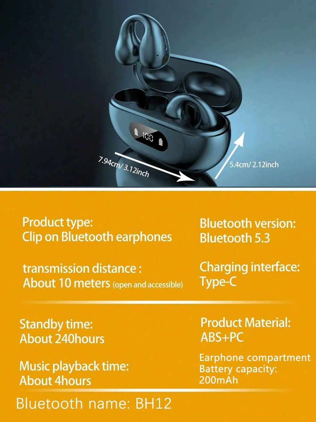 Wireless Clip-on Bluetooth Earphones with Ergonomic Secure Fit, Premium Audio Sound, IP Rated Waterproof for Sports Workout