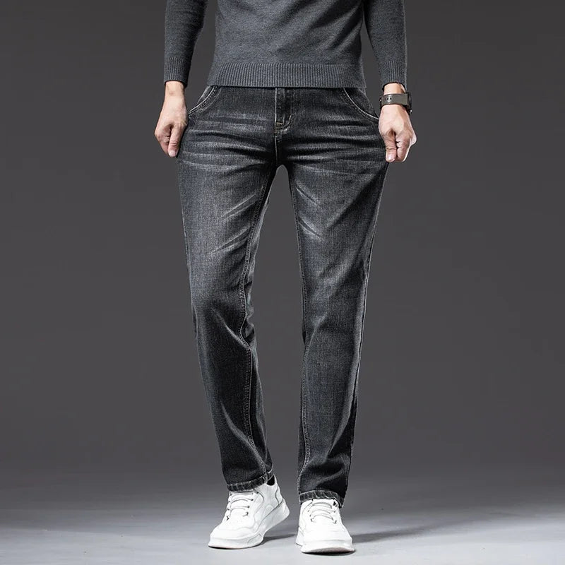 New Men's Slim Straight Elastic Jeans Fashion Business Casual Comfortable Soft Denim Trousers High Quality Mens Designer Clothes